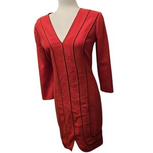 Valentino Red V-Neck Long Sleeve Sheath Dress